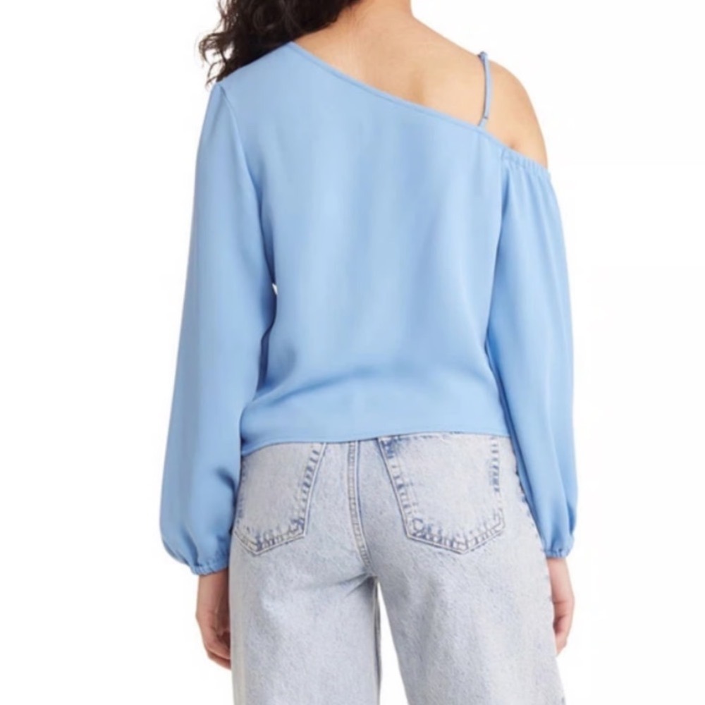 OPEN EDIT | NWT Asymmetrical One Shoulder Balloon Sleeve Top, Ice Blue Lake, XXS - Picture 2 of 11